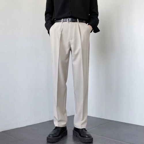 Men Casual Loose Formal Work Trousers Business Wide Leg Long Pant Slacks
