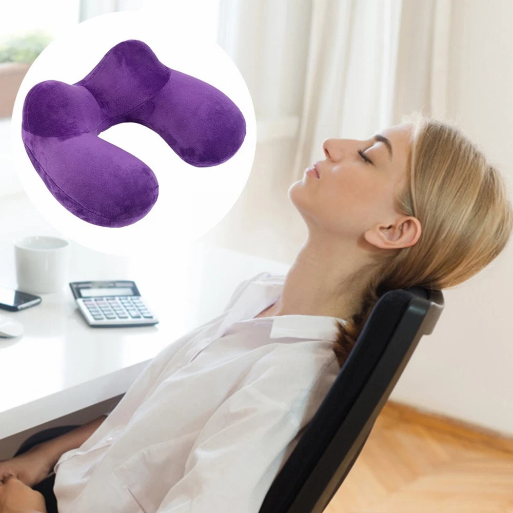 Soft U-Shaped Inflatable Travel Neck Pillow for Airplanes and Cars