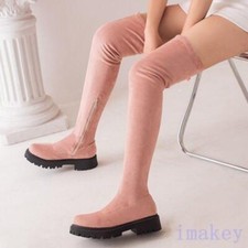 Women's Low Heels Zip Slim Over The Knee Boots Casual Occident Party Club Shoes