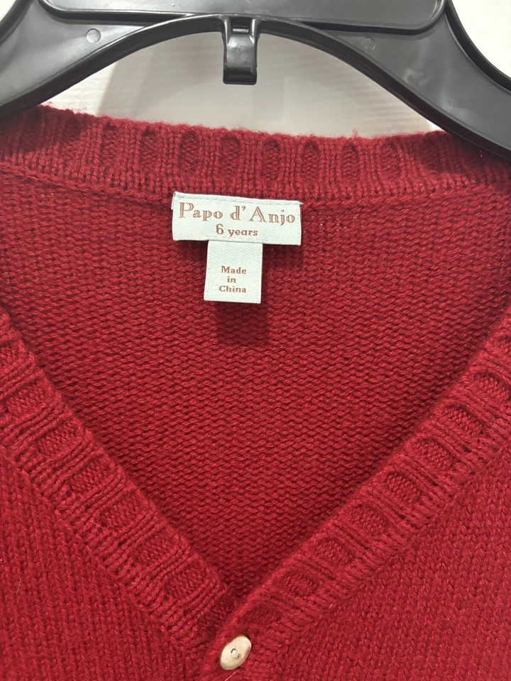 Papo d'Anjo Boys Cashmere Red Cardigan Sweater Worn Once Sz 6 - Image 2 of 2