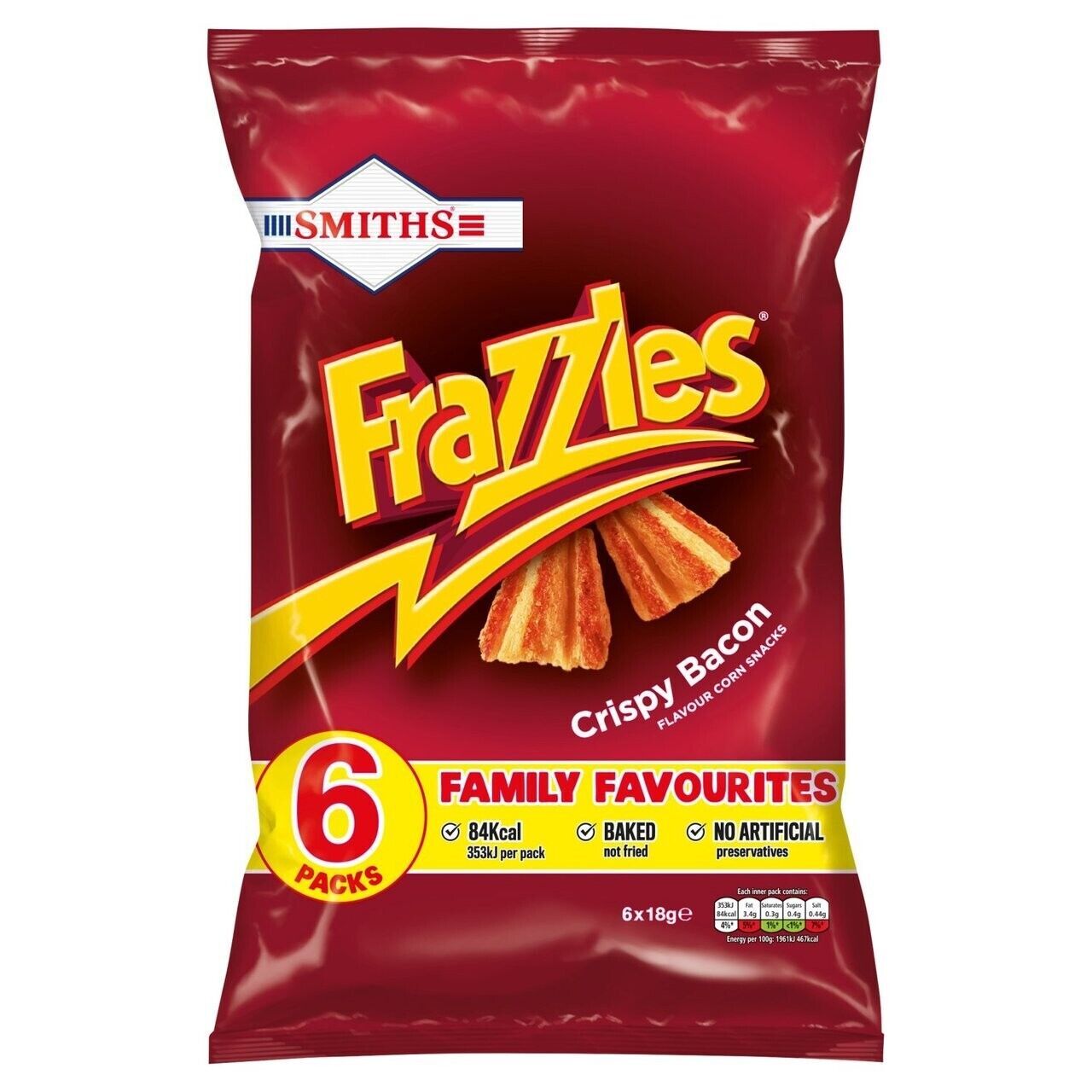 Smiths Frazzles Crispy Bacon Crisps Snacks 6x18g - Pack of 2