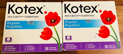 Kotex Security Tampons - Regular Absorbency 2 Boxes x 36 Count Sealed Plastic 72