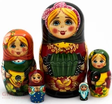 Russian Matryoshka Babushka Wooden nesting dolls toy hand painted 5pcs