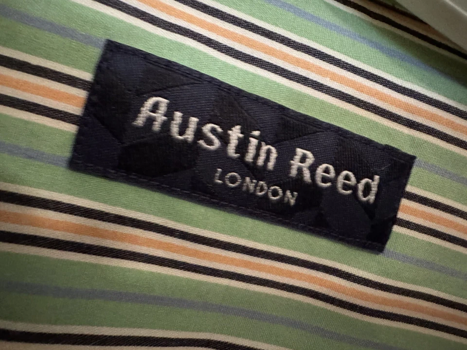 Camisa Austin Reed De Colección Verde Rosa Rayas Talla L Gris Todo Algodón Carrera Informal Foto 3 de 4