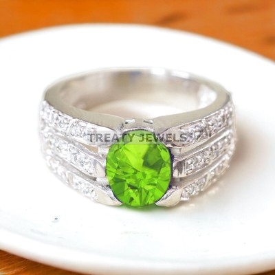 Peridot Oval Cut Gemstone With 925 Sterling Silver Ring For Men's #A474 *