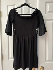 XS MICHAEL KORS smocked top Black off shoulder  bell elbow length sleeve dress