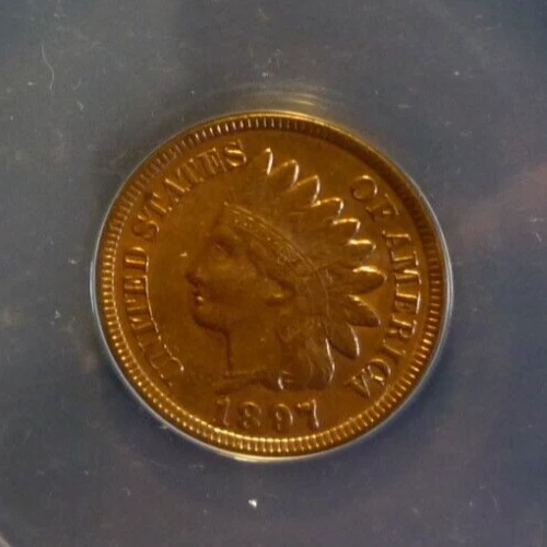 RED!!! 1897(INCREDIBLE RED DEEP TONE!!!!)(AU55)(ANACS) INDIAN HEAD CENT-BEAUTY!!