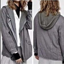 Free People Women  s Grey Double Layered Jacket Button / Zipper Front Linen Blend