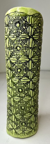 Egizi signed Pottery Vase- Italian- Gorgeous Green Boho Floral Shabby Chic 70’s - Picture 2 of 6