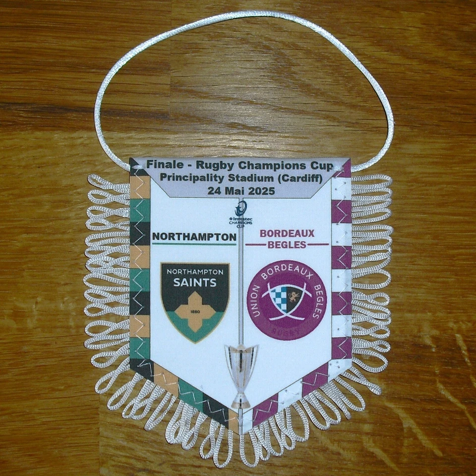 NORTHAMPTON / BORDEAUX BEGLES - Fanion en tissu NEUF - Rugby Champions Cup 2025 - Photo 1/1