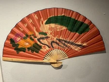 Large Asian Bamboo Paper Crane Birds Wall Hanging Decor Fan 57"