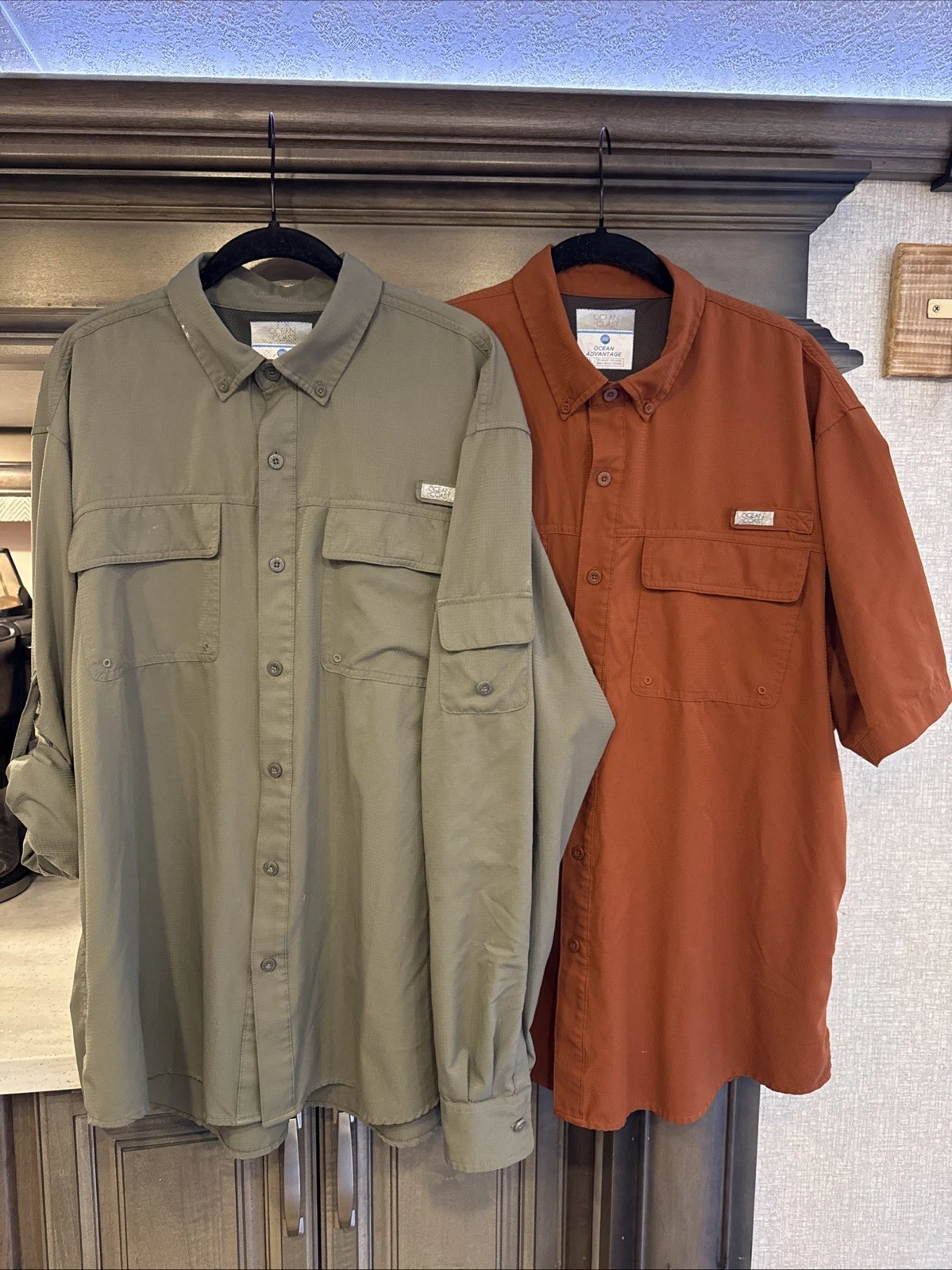 Set Of 2 Ocean Coast Fishing Shirt Mens Size XL Long/Roll & Short Sleeve Vented