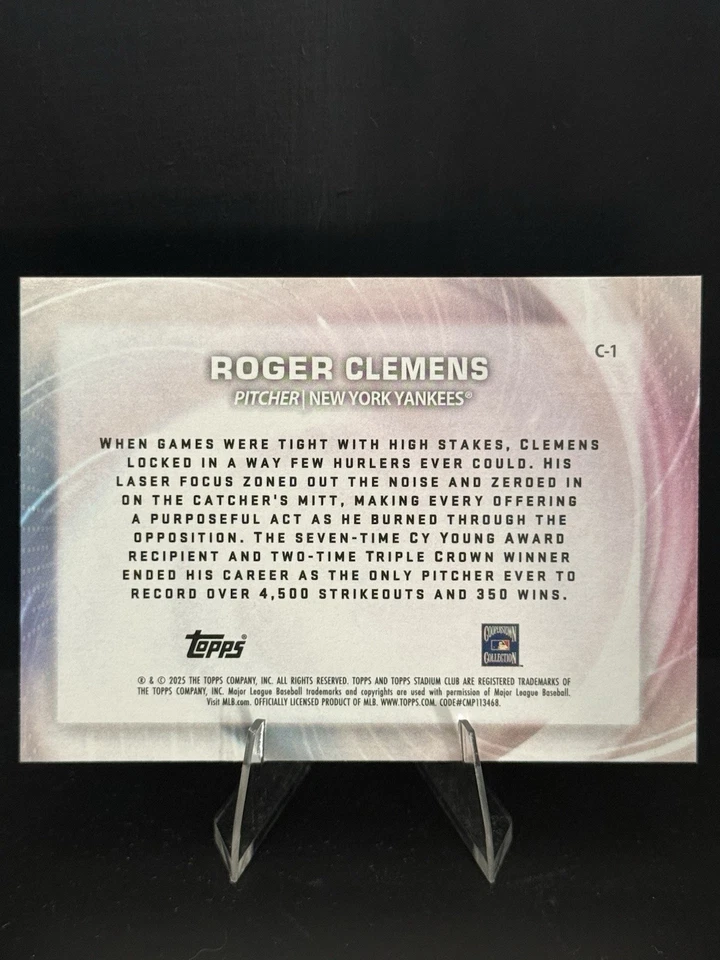 2025 Topps Stadium Club #C-1 Concentration Roger Clemens New York Yankees MLB - Bild 2 von 2