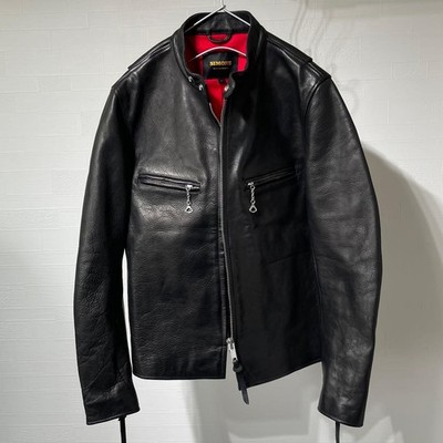 REALSIMONS Ferla Oil Wax Horsehide Cafe Racer Leather Jacket Black L Authentic
