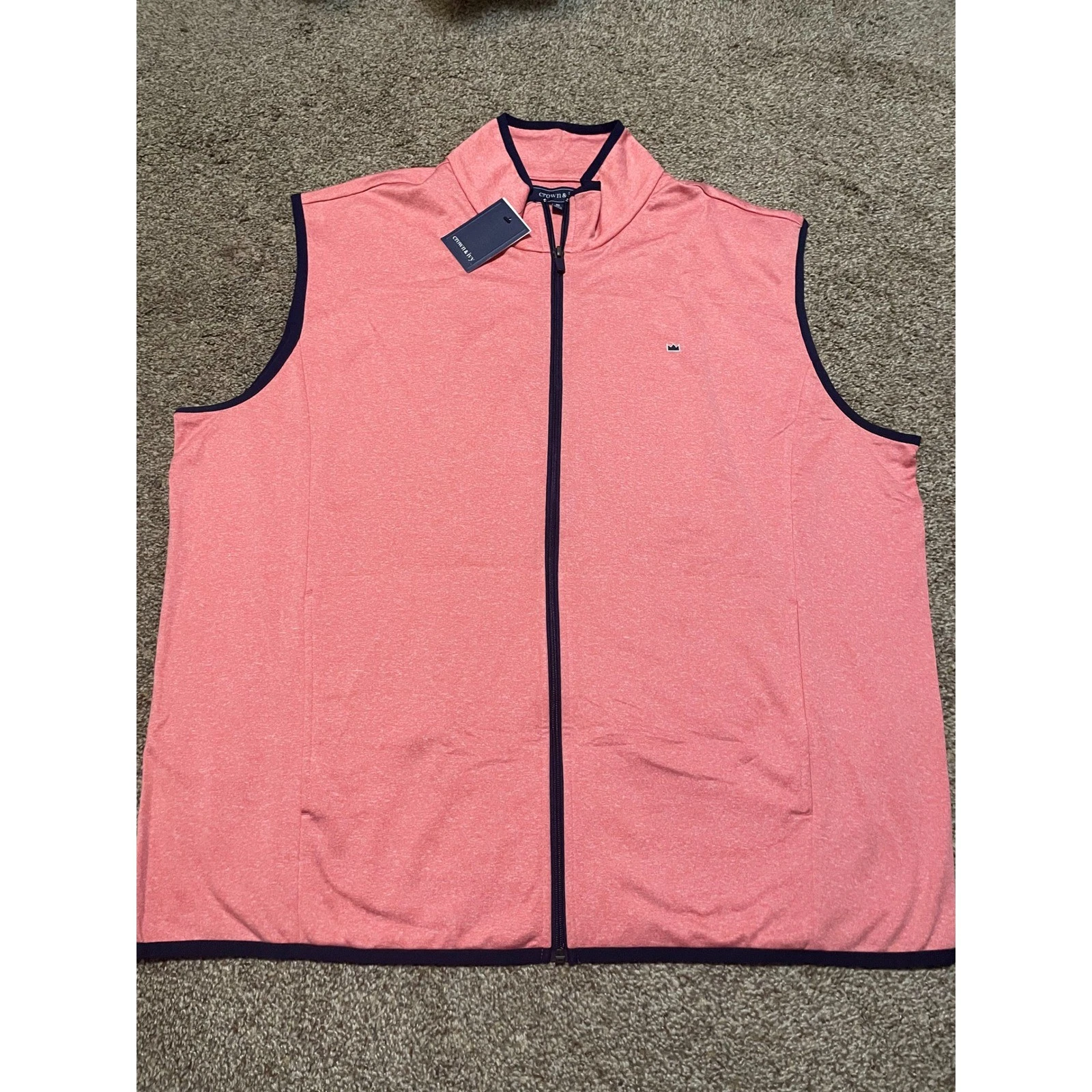 Crown & Ivy Mens Motion Flex Full Zip Vest XL Curly Coral Heather Navy NWT
