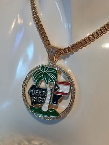 Authentic 14K Gold Plated Puerto Rico Flag/Map Necklace