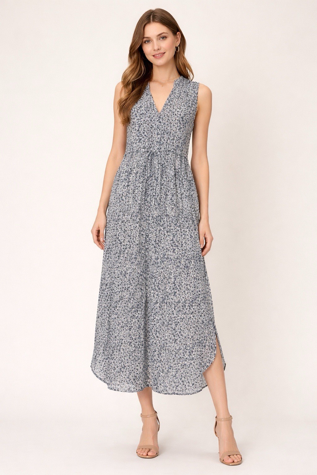 James Perse Floral Gauzy Midi Dress Small 1 Blue Feminine Classic Wedding Guest