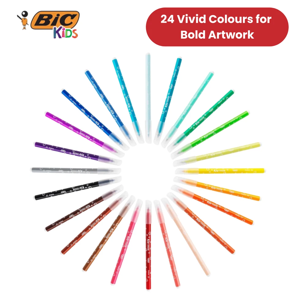 BIC Kids Felt Tip Pen 24 Colours Medium Blocked Tip for Art, Washable Pack of 24 — 第 4/4 张图片