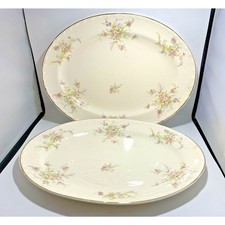 Antique 1930s Crooksville 11" Oval Serveware Serving Platter Spring Blossom Set