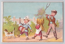 Children Marching with Drum & Flute Chromolithograph Trade Card