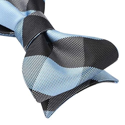 Bow Ties for Men Check Plaid Self Tie Bow Tie One Size E-02 Light Blue & Grey - Image 4 of 4