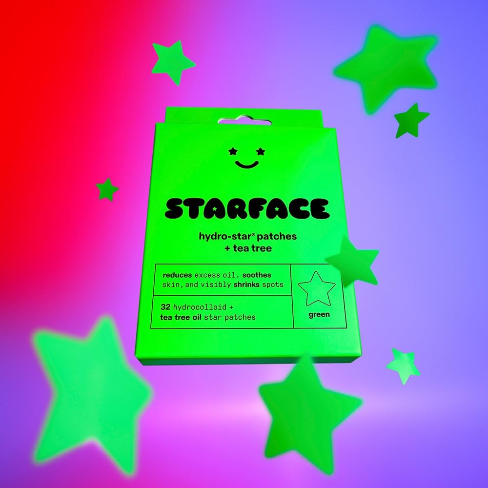 Starface Hydro-Star + Tea Tree, 32 Count, Green Hydrocolloid Stars 