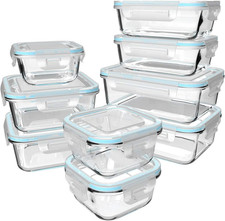 18 Piece Glass Food Storage Containers with Lids, Glass Meal Prep Containers, Fo