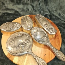 Mirror & Brush Set Art Nouve Victor Derby Silver Company Pat. June 14, 1904 