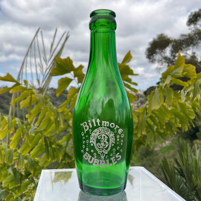 Vintage Biltmore Bubbles Dark Green 7 Oz ACL Soda Bottle 1937 Great Cond Rare!