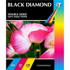 Black Diamond A4 220gsm Double Sided Matt / Matte Photo Paper 200, 400 Sheets