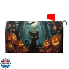 Kcozydecor Black Cat Halloween Pumpkin Mailbox Covers Magnetic Standard Size 