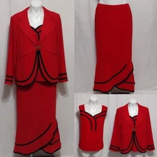 Tally Taylor Red 3-Piece Suit Set Size 14 Tank Top Blazer Skirt Elegant Cocktail
