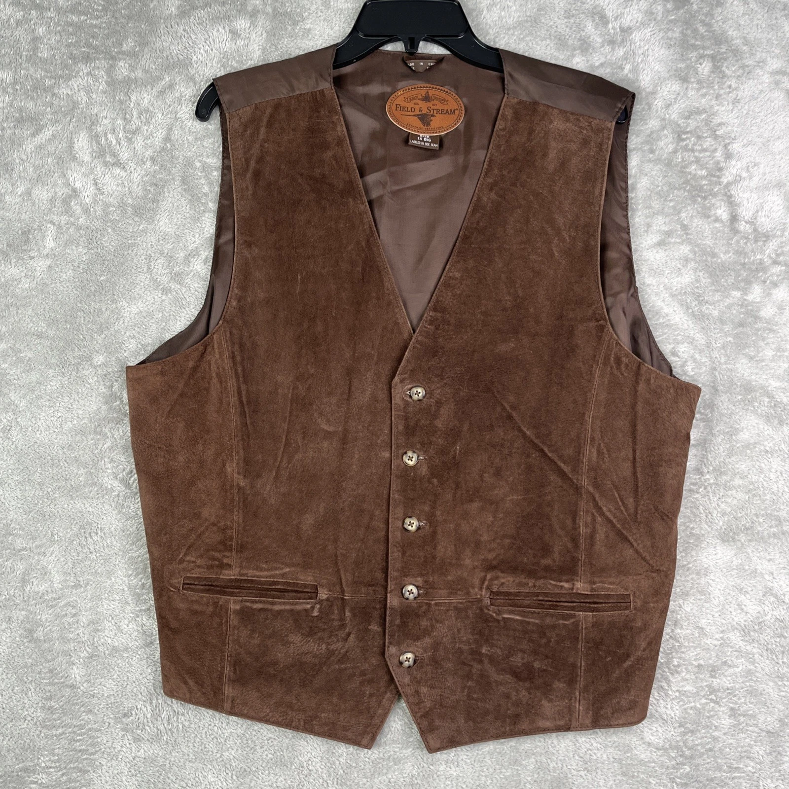 Field & Stream Vest 1X Big Mens Brown Suede Leather Western Outdoors