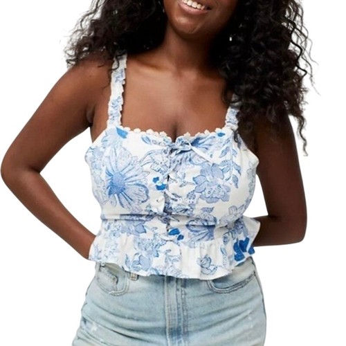 Urban Outfitters Goodie Lace Up Bustier Blue White Tank Top Size Small