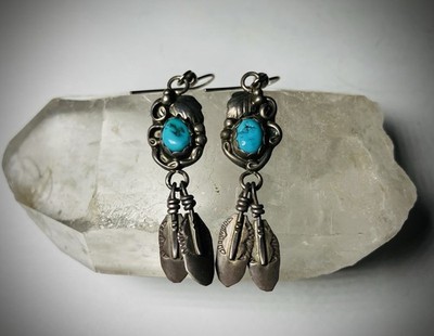 Native American Earrings * Sterling Silver Turquoise * Feather * Jefferson James