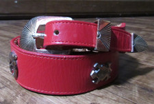 Vintage 1990 Silver Creek Red Leather Animal Concho Western Belt Sz 30 USA