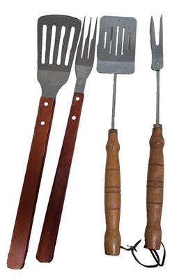 Grillutensilien 4-teiliges Set Edelstahl Grillwerkzeuge mit Holzgriff Set Campin