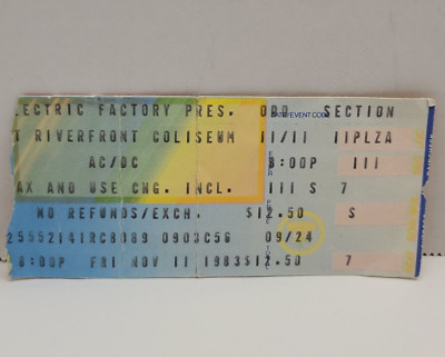 November 11 1983 AC/DC @ Riverfront OH Concert Ticket Stub Electric ...