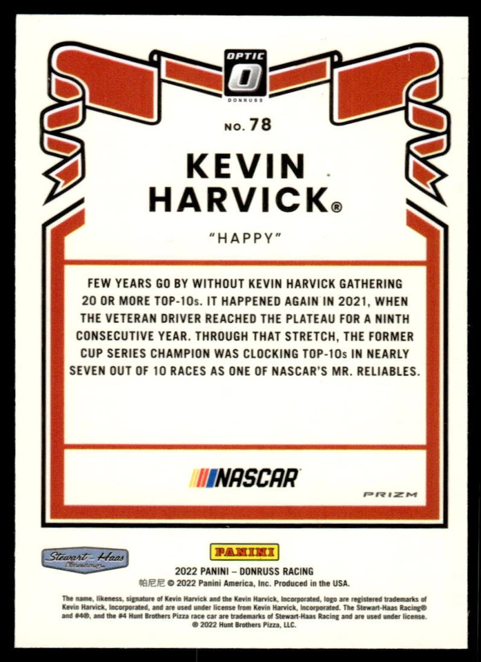 Kevin Harvick 2022 Panini Donruss Racing # 78 Optic Holo Retro 1981 - Image 2 of 2