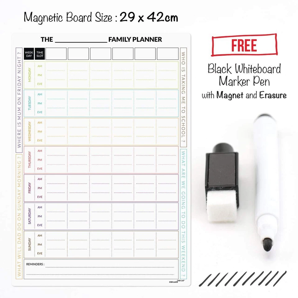 Magnetic Fridge FAMILY PLANNER Chore Rota Board Weekly Drywipe A3 Task Chart Pen - Image 3 of 4