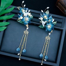 Hanfu Flower Hairpin Coloured Glaze Shake Bridal Headdress Hair Accessories US