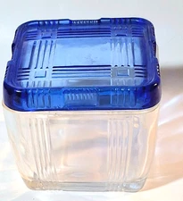 Vintage Hazel Atlas Criss Cross 4" Refrigerator Dish With Cobalt Lid