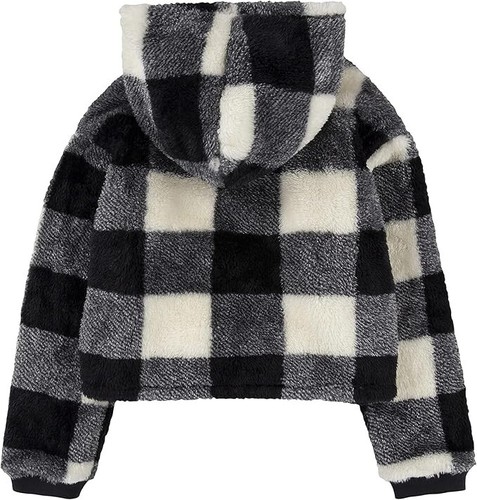 Levi's Sherpa Hoodie Girls Medium Black Check Long Sleeve Pullover Cozy ERK118 - Picture 6 of 8