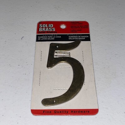 NEW Sealed L.G. Sourcing, Inc. 4'' Solid Brass House Number FIVE #5 Plus Hardware