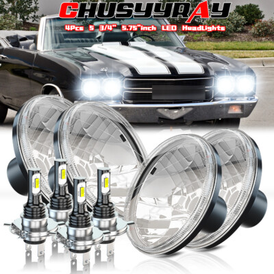 💡 Faros LED 5,75 Pulgadas Halo Proyector – Luces Altas/bajas DRL – 4 Unidades – Para Chevy Chevelle 1964-1970
