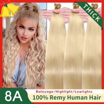 200PCS THICK 100% Remy Human Hair Extensions Micro Loop Nano Ring Bead Lowlights