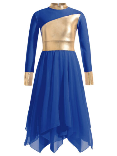 Niños Niñas Metálico Litúrgico Alabanza Adoración Baile Vestido Asimétrico Ropa de baile - Imagen 36 de 54