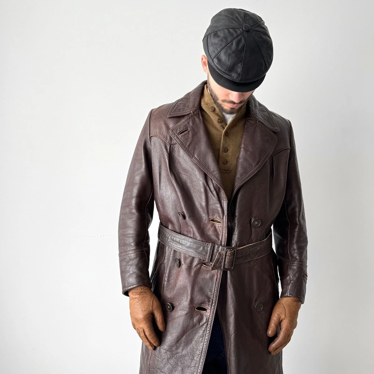 Preços baixos em Trench Coat/Mac Couro Original Vintage Casacos e