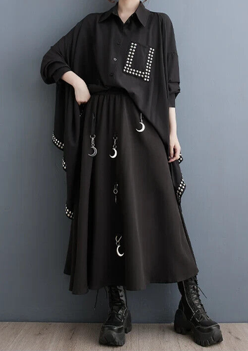 Black Urban Street Long Edgy Overlay Top Asymmetrical Loose Layering Shirt 20 - Picture 10 of 23