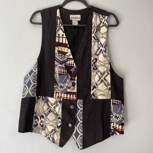 Yasuko Patchwork Vest M/L Women’s Rayon Kimono Silk Art Japanese Vintage